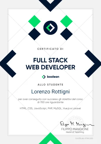 Zertifizierung von Lorenzo Rottigni an der Boolean Academy
