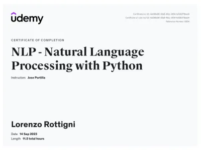 NLP-Zertifizierung von Lorenzo Rottigni in Python