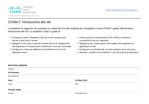CCNA-Zertifizierung von Lorenzo Rottigni