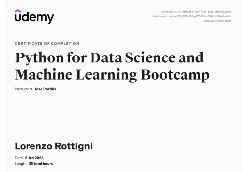 Machine-Learning-Zertifizierung von Lorenzo Rottigni in Python